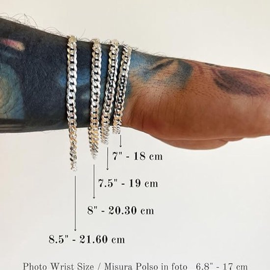 Elegante armband voor heren bestaande uit een met diamanten bezette pantserketting (Cuban), 925 echt zilver, breedte 7 mm, lengte 19, 20,3 of 21,6 cm, Made in Italy — afbeelding 4