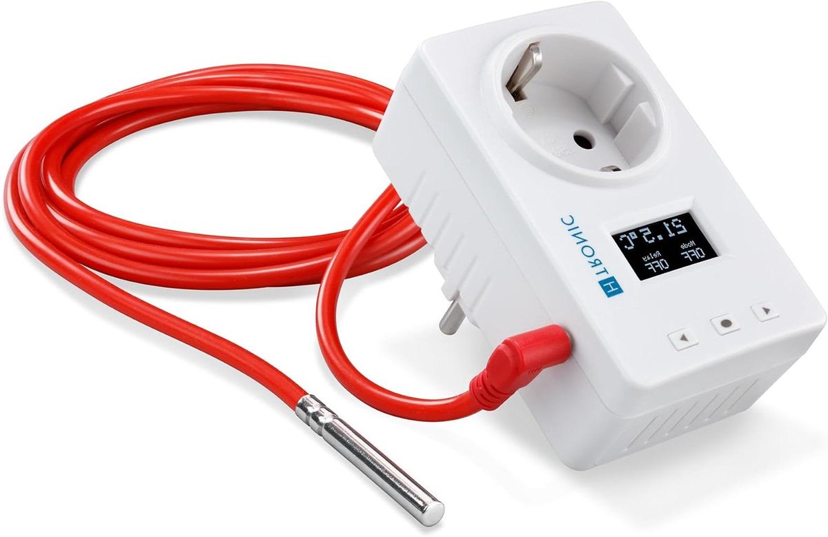 Temperatuur Schakelaar - Thermostaat Controller - Temperatuur Regelen - Verwarmen Koelen Instelbaar - 230V - Wit