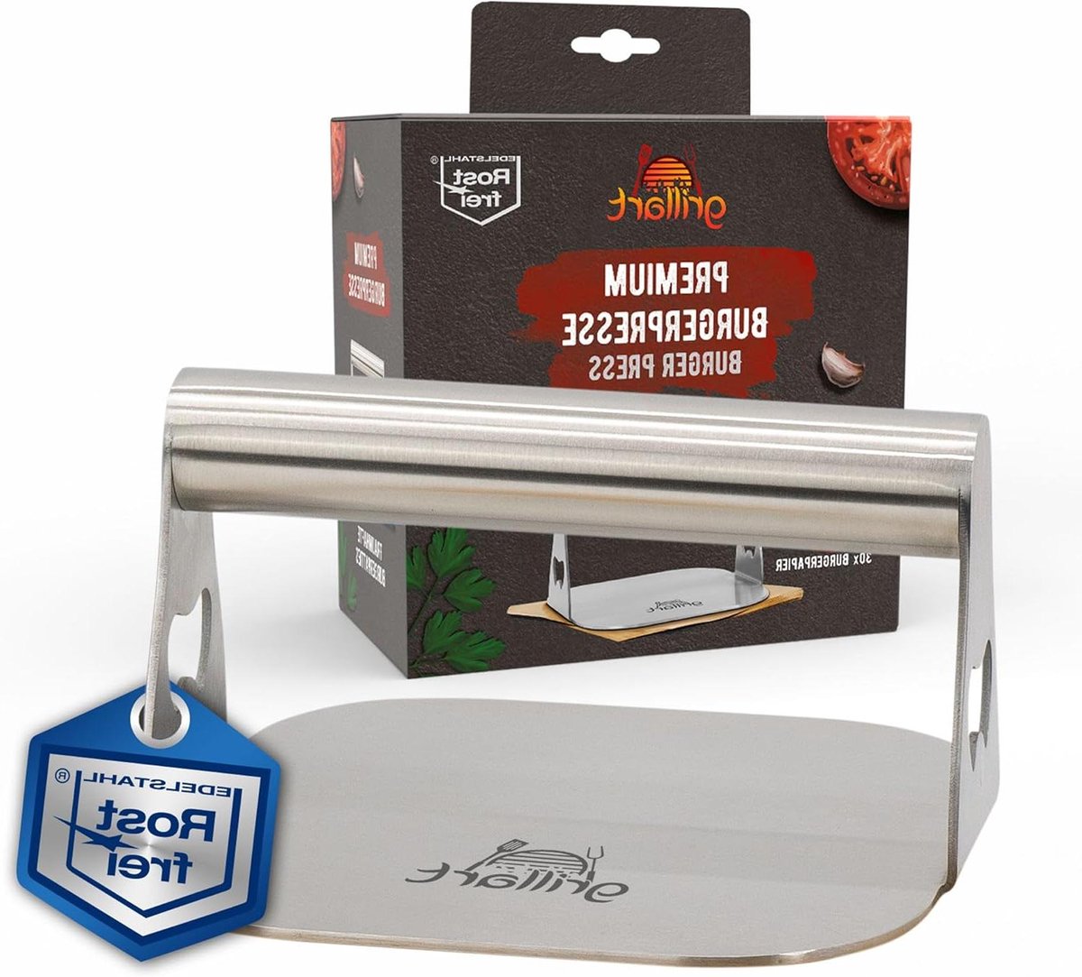Burgerpers - Vlees Coater - Perfecte Patties - Zwaar Roestvrij Staal - 14x14 cm - Zilverkleurig