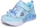 Lichtblauwe sneaker met glitters, strik, sneeuwvlok-detail en lichtjes.