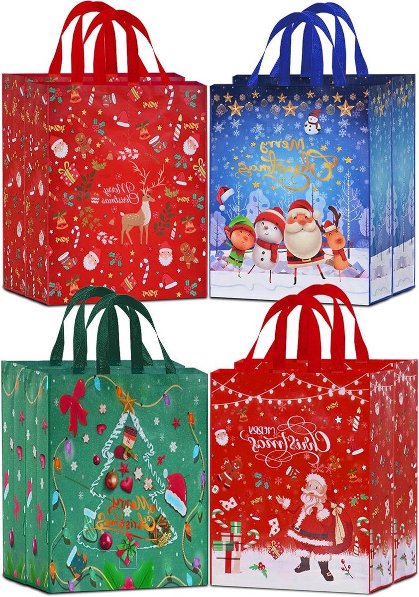 Kerst Cadeau Tassen - Kerst Tote Zakken - Cadeaus Inpakken - Niet-geweven Stof - 54 x 41 cm - Kerstkleuren