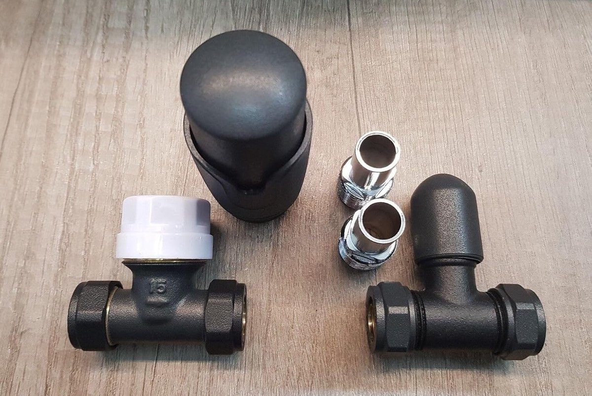 Thermostatische Radiatorafsluiter - TRV Set - Verwarming Instellen - Volledig Omkeerbaar - 15mm - Antracietgrijs