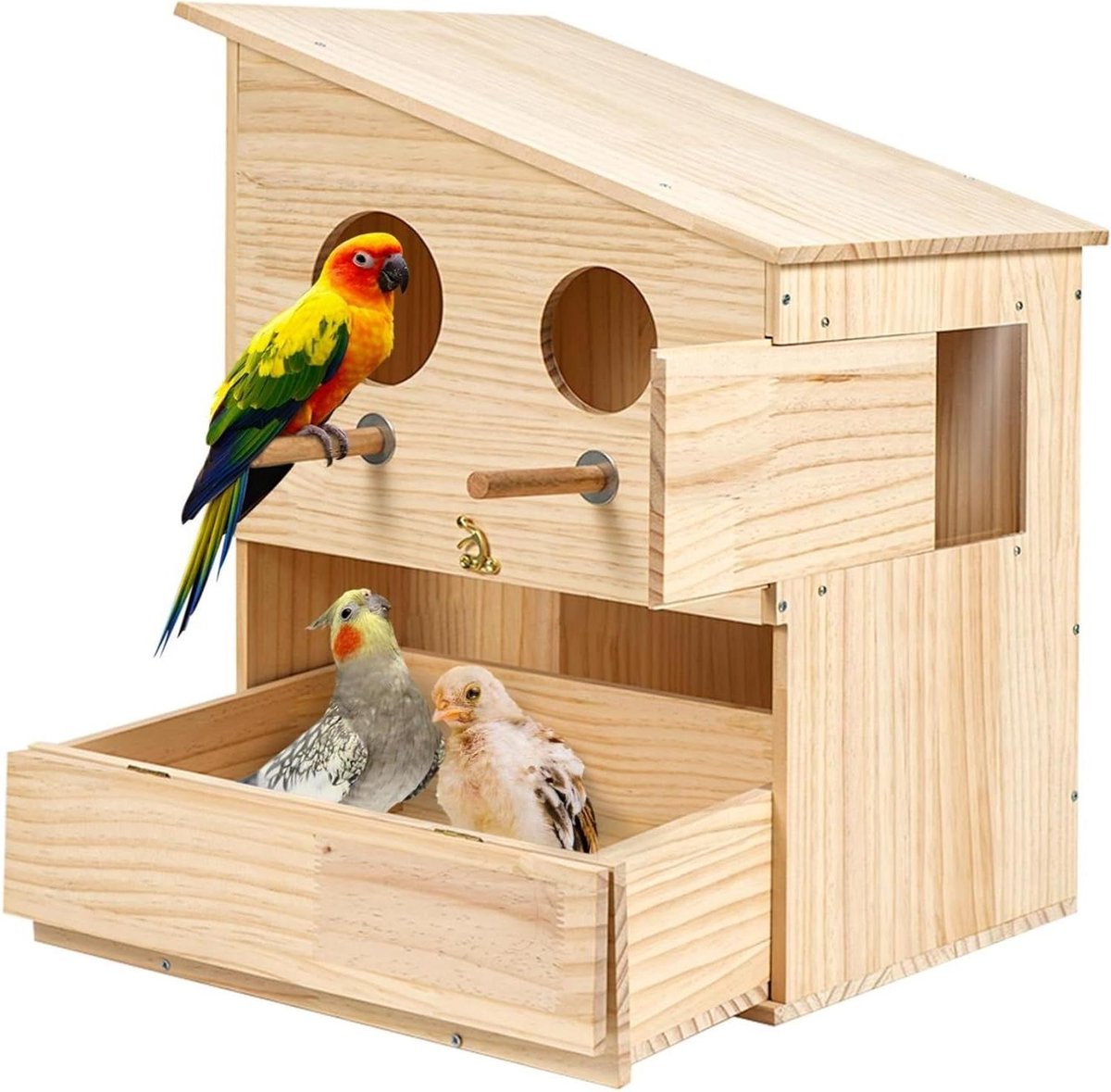 Vogelnestkast Hout - Vogelhuisje Nestkast - Vogels Broeden - Met Transparant Raam - 40x30x50 cm - Natuurlijk Hout