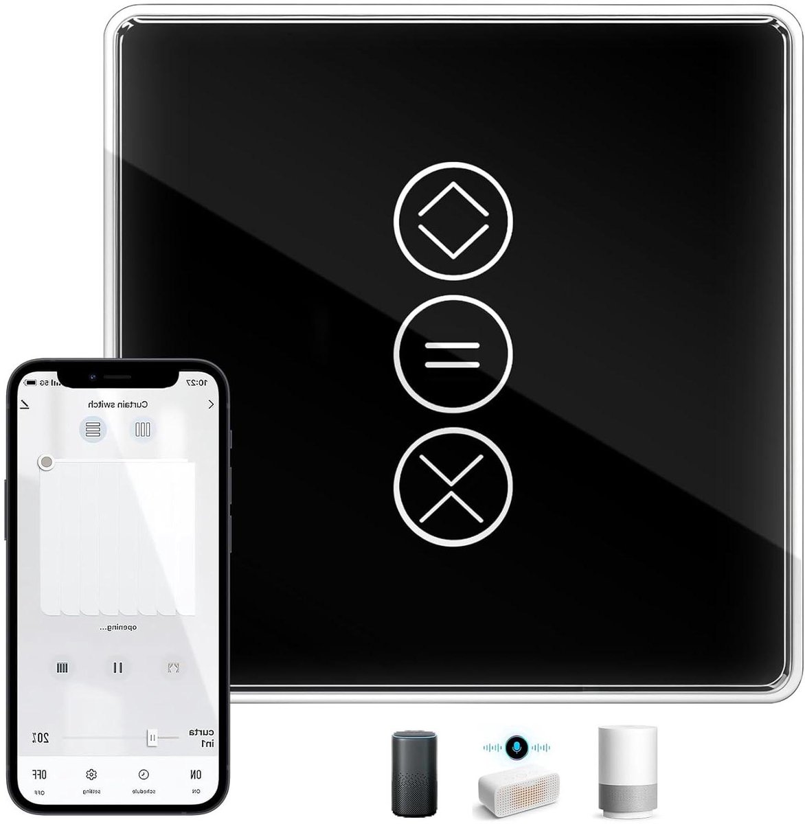 Slimme Rolluikschakelaar - Rolgordijn Bediening WiFi - Huis Automatisering - Procentuele Positiecontrole - 86 x 86 mm - Wit