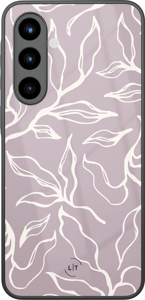Hoesje geschikt voor Samsung Galaxy A56 - Lila leaves - Luxe Glazen Hardcase - Print / Illustratie - Paars