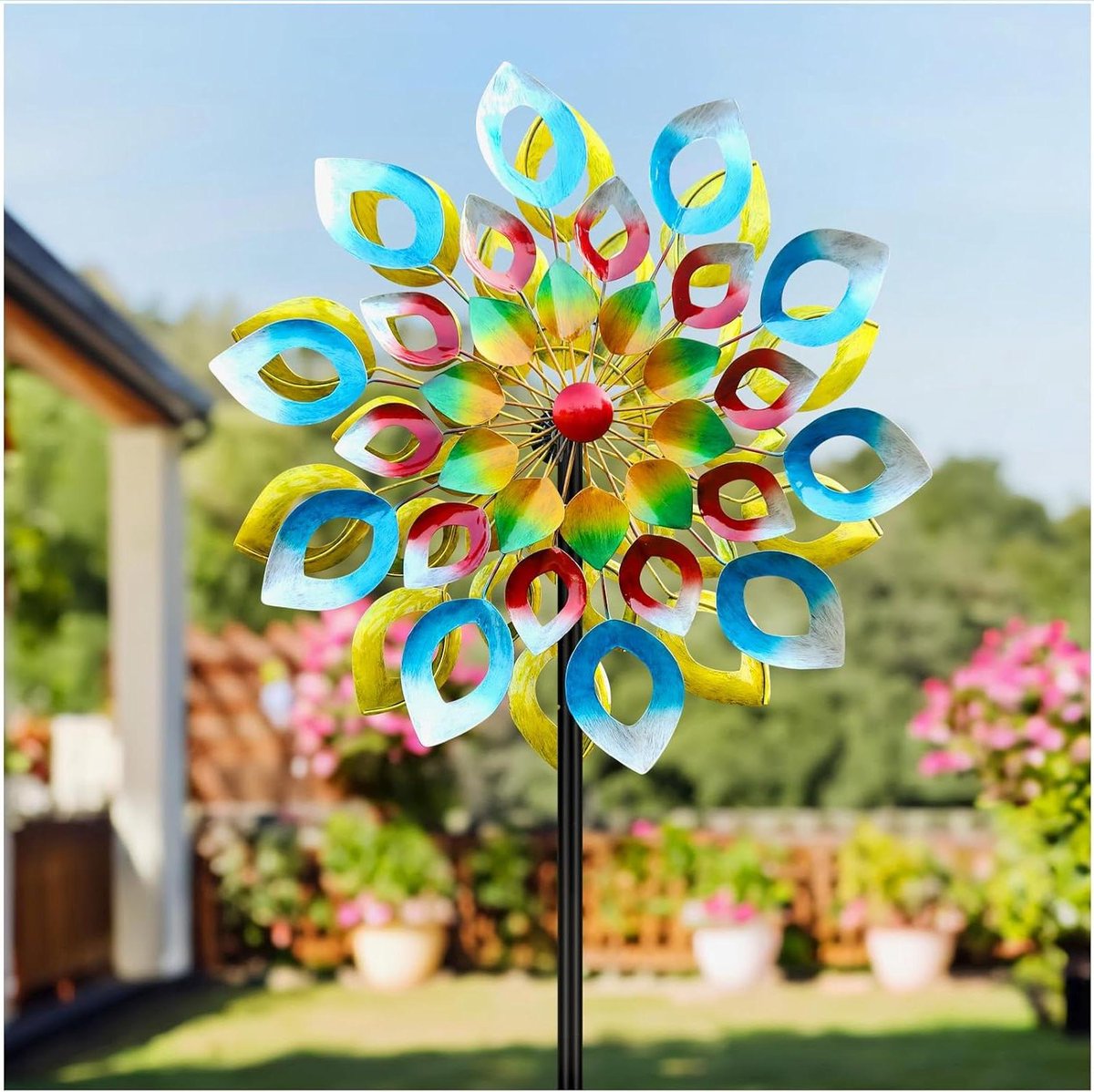Metalen Windspinner - Windmolen Tuin Decoratie - Tuin Verfraaien - Dubbelzijdig Ontwerp - 24 Inch Diameter - Antiek Brons