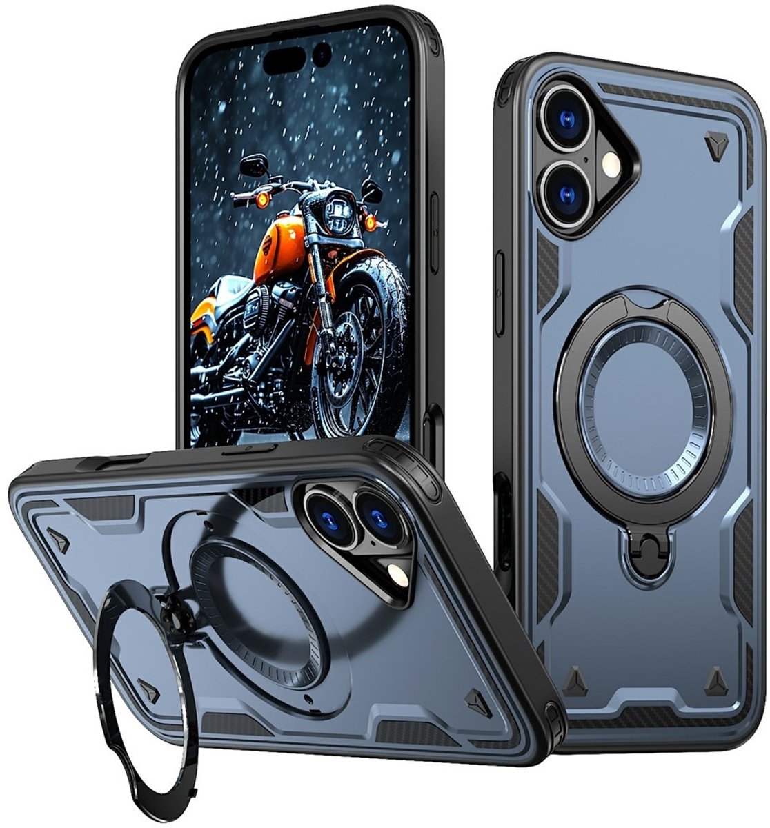 Coverup Hoesje - Geschikt voor iPhone 16 Hoesje - Coverup Armor Back Cover met MagSafe Compatible Kickstand - Blauw
