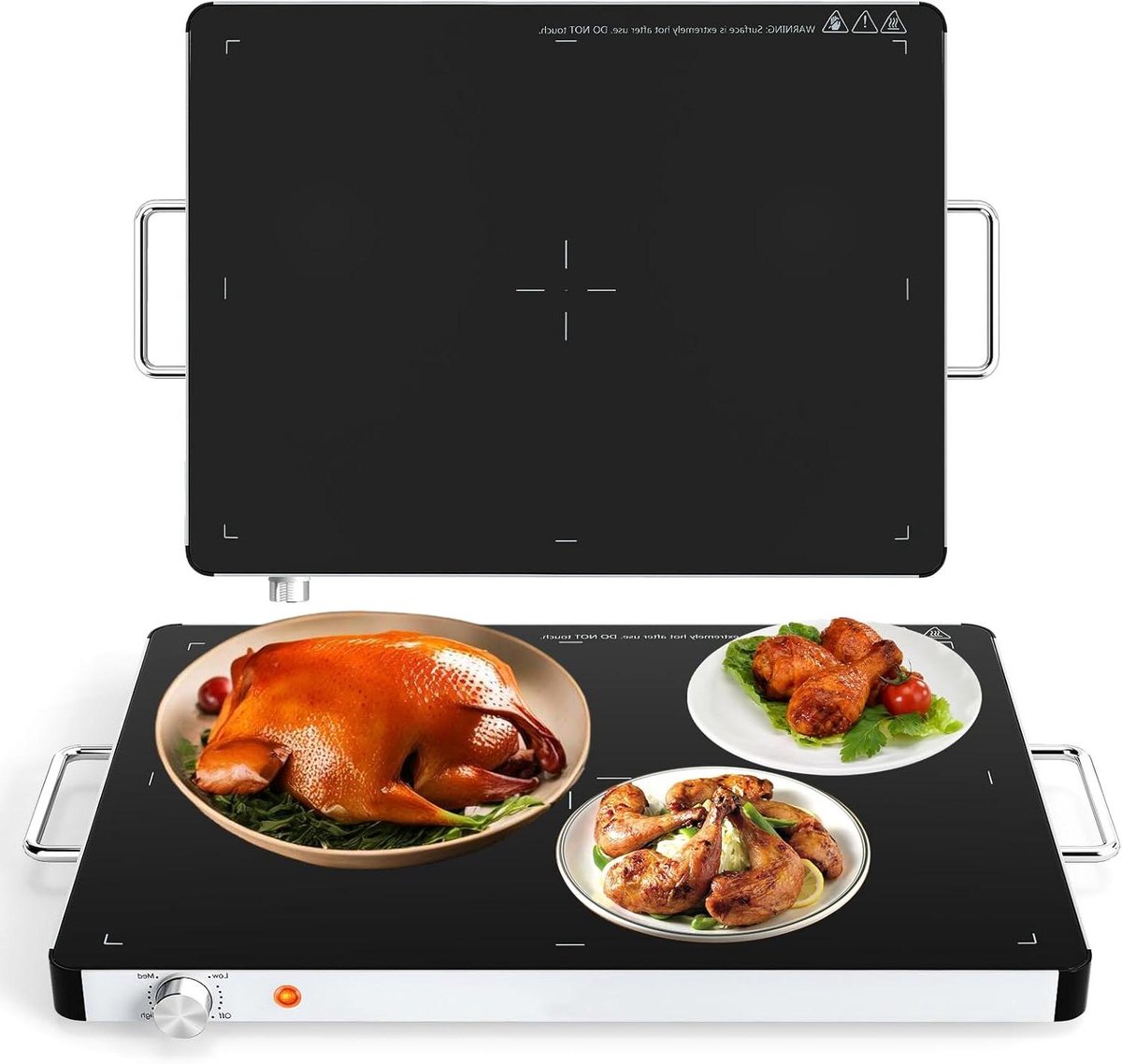 Elektrisch Warmhoudplateau - Verwarmingsplaat Buffet - Eten Warm Houden - Dubbele Verwarmingselementen - 53 x 40 cm - Zwart