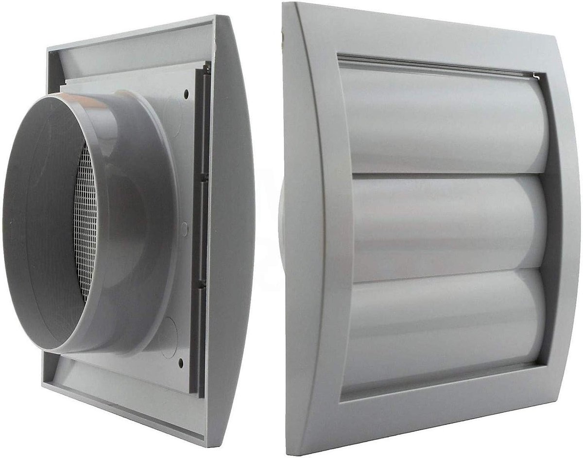 Ventilatierooster - Afsluitrooster met insectennet - Luchtstroom reguleren - Zwaartekrachtlamellen - Ø 125 mm - Grijs