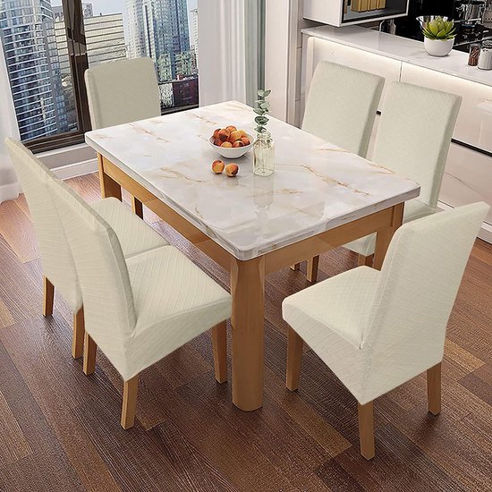Stoelhoezen Eetkamer - Stoelovertrekken Beschermhoes - Meubels Beschermen - Waterdicht Jacquard Stof - XL Hoge Rug - Beige — afbeelding 4