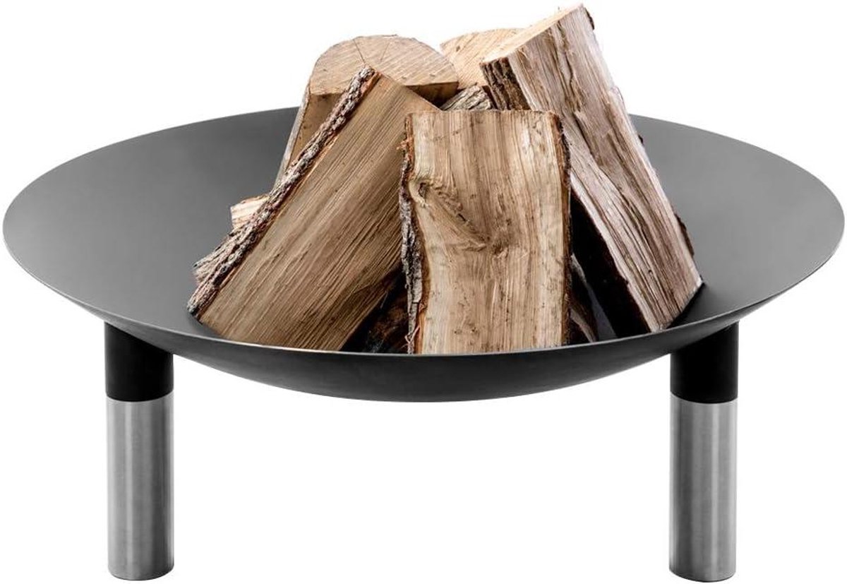 Vuurschaal Staal - Vuurkorf Tuin - Terras Verwarmen - Roestvrijstalen Poten - Diameter 80 cm - Zwart