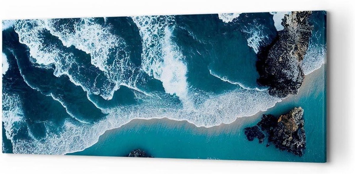 Canvas Schilderij - Wanddecoratie Muurkunst - Woonkamer Decoreren - Klif Zee Panorama - 120x50cm - Natuurkleuren