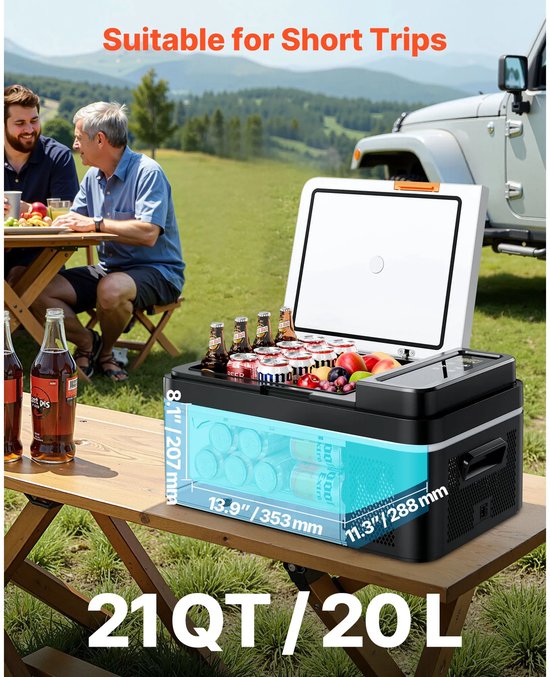 Zerova Draagbare Koelbox - Camping Koelkast - Auto - Koelen en Vriezen - Compressor - Met App en Touchscreen - 20L - Grijs — afbeelding 5