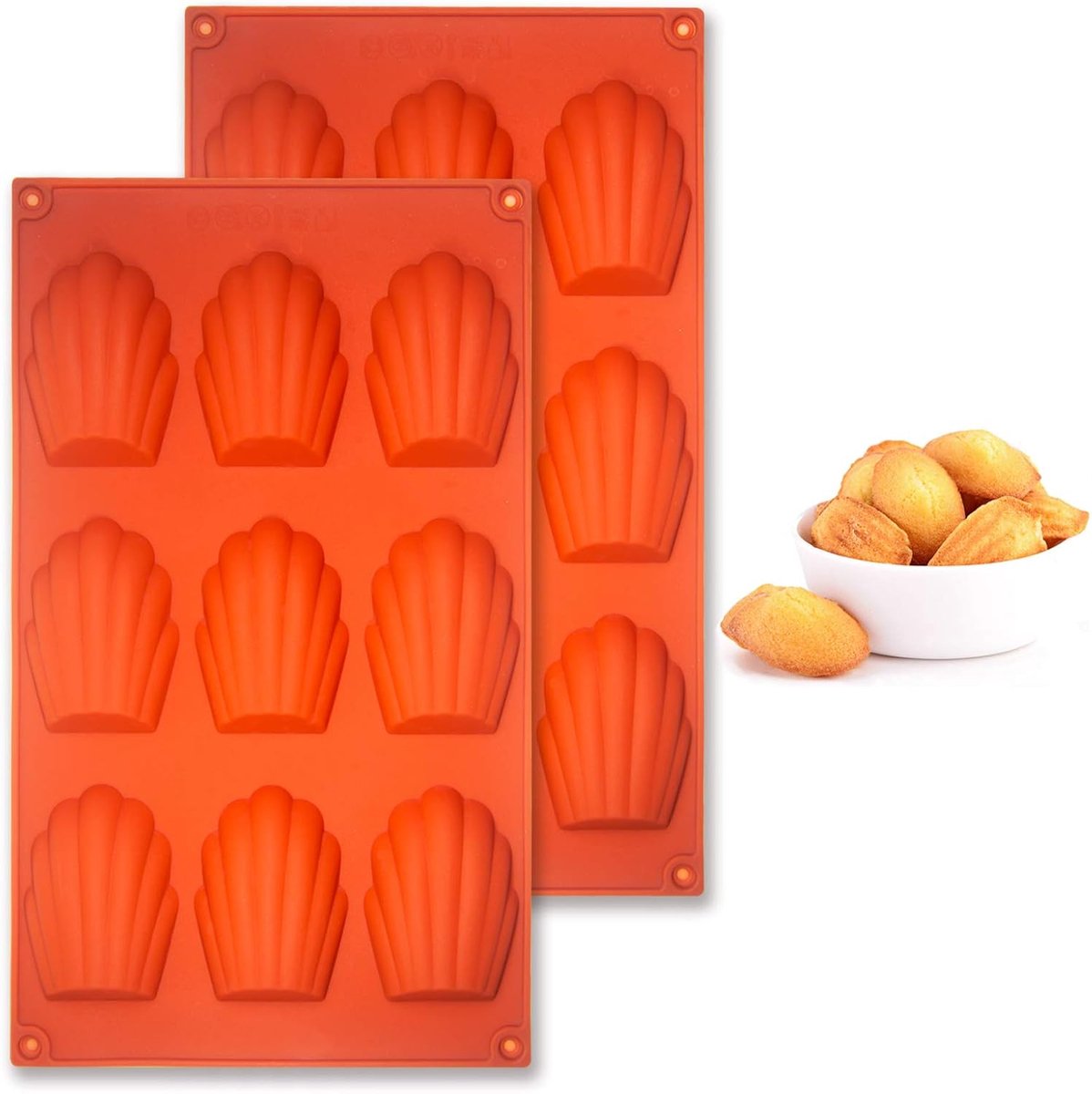 Madeleines Bakplaat, 2 stuks, 9 holtes, siliconen, antiaanbaklaag, madeleine-bakje voor het bakken van taart, koekjes (bruin)
