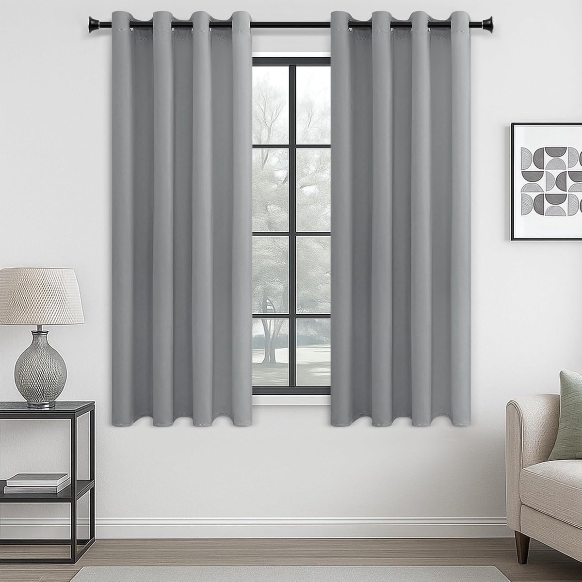verduisterende gordijnen slaapkamer 48 druppels, 2 panelen, lichtgrijs oogje thermisch gordijn voor woonkamer, zachte textuur, raambehandelingen voor kinderen, 140 x 122 cm