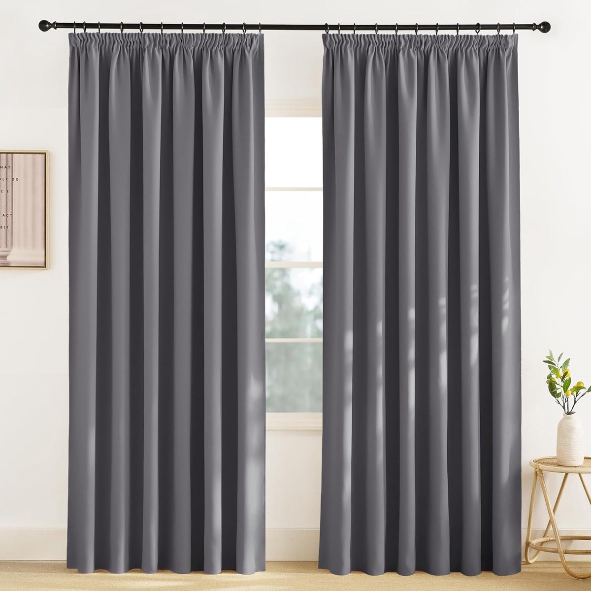 Warmte-isolerende Verduisteringsgordijnen Plooiband, Gordijnen voor Woonkamer en Slaapkamer, Modern Design, Plooiband,200B x 245H cm (2 Panelen),Grijs