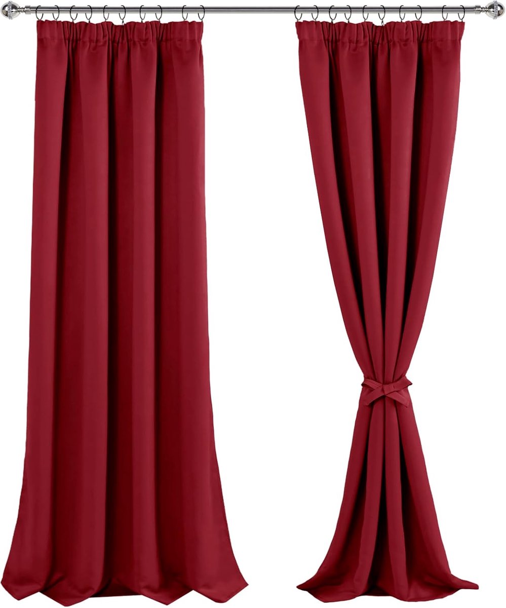 Gordijnen met plooiband, verduisteringsgordijnen, ondoorzichtig, woonkamer, slaapkamer, thermogordijn, h 245 x b 140 cm, set van 2