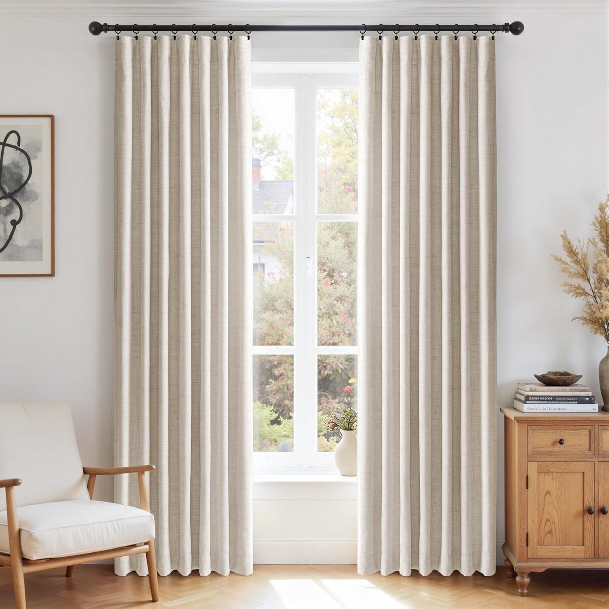 Verduisteringsgordijnen voor slaapkamers, set van 2 H245×B140cm Ondoorzichtige gordijnen met clipringen, stangdoorvoer Raamgordijn Ondoorzichtig voor woonkamer, Crème