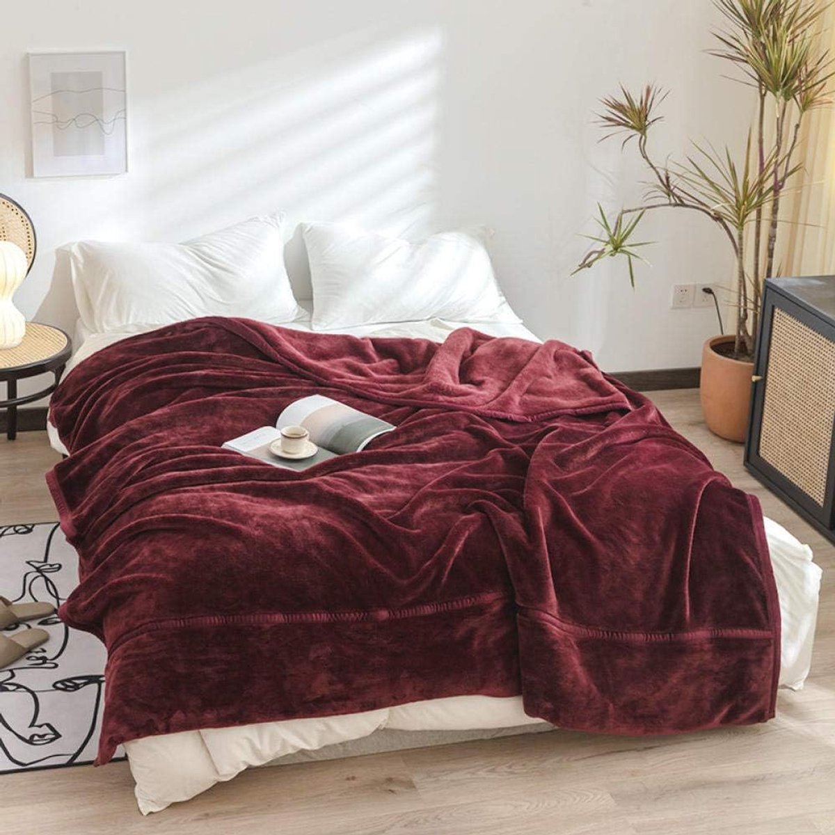 fleece werpdekens Reisformaat - Superzachte donzige warme stevige bedspreien voor bank Microfiber deken -Wijn rood_140x200cm 3,2 kg