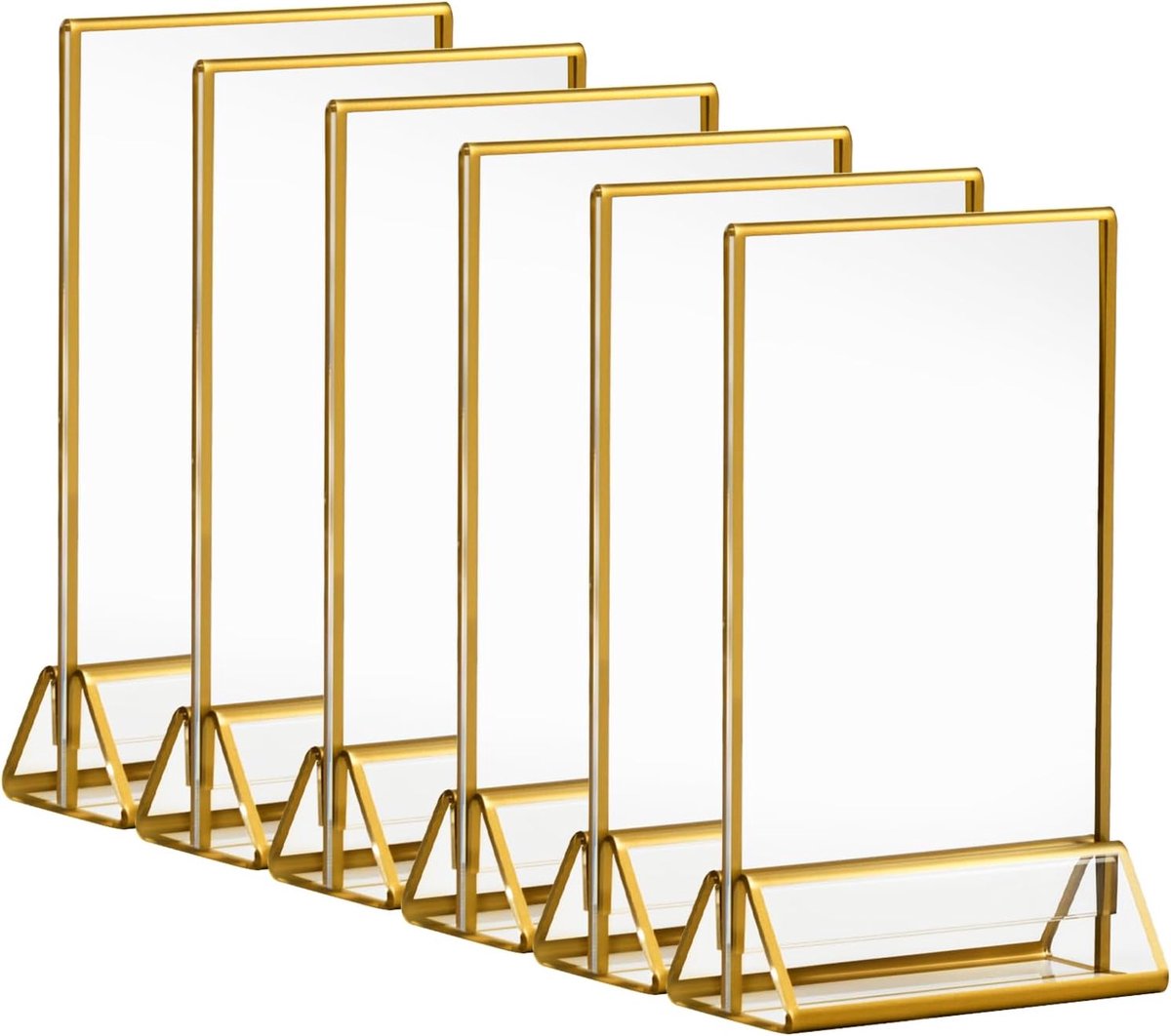 6 stuks acryl bordhouder met gouden randen, 4 x 6 inch dubbelzijdige menustandaards duidelijke fotolijsten voor restaurantmenuborden, bruilofttafelnummers, tentoonstelling en kunstweergave