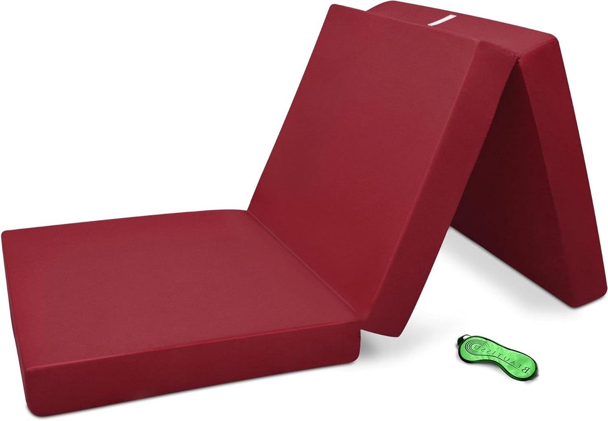 Vouwmattress - Gastenbed Klapmatras - Logeren Kamperen - 7cm Schuimkern - 120x195 cm - Donkerrood