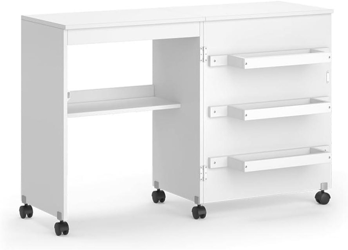 Naaitafel met opbergruimte - Naaimachinekast Werktafel - Hobby en knutselen - 3 handige opbergplanken - 118.5 x 79.5 cm - Wit