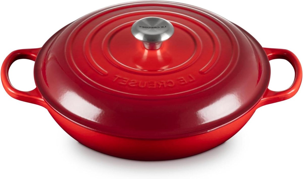 Ondiepe Braadpan Gietijzeren Pan Eenpansmaaltijden Bereiden Gelijkmatige Warmteverdeling 30 cm Kersenrood