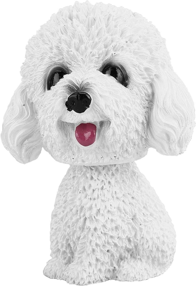Hond Bobblehead - Schuddende Kop Hond - Auto Interieur Decoratie - Levendig Schuddend Hoofd - 8.5x6.4x5 cm - Wit