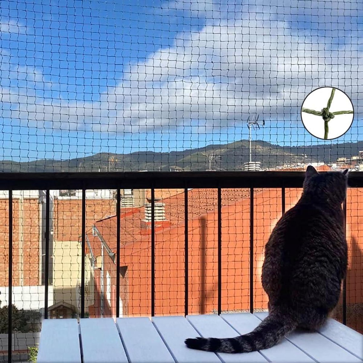 Kattenbalkon Veiligheidsnet - Kattennet Balkon - Katten Veilig Houden - Draadversterkt Bijtbestendig - 8x3m - Olijfgroen