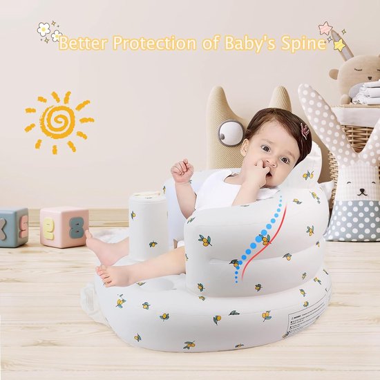 Opblaasbaar baby leert-zitstoel olijfprint wit 50×58×37 cm, opblaas speelzitje met bekerhouder, draagbaar waterbestendig babyzitje voor thuis en op reis — afbeelding 5