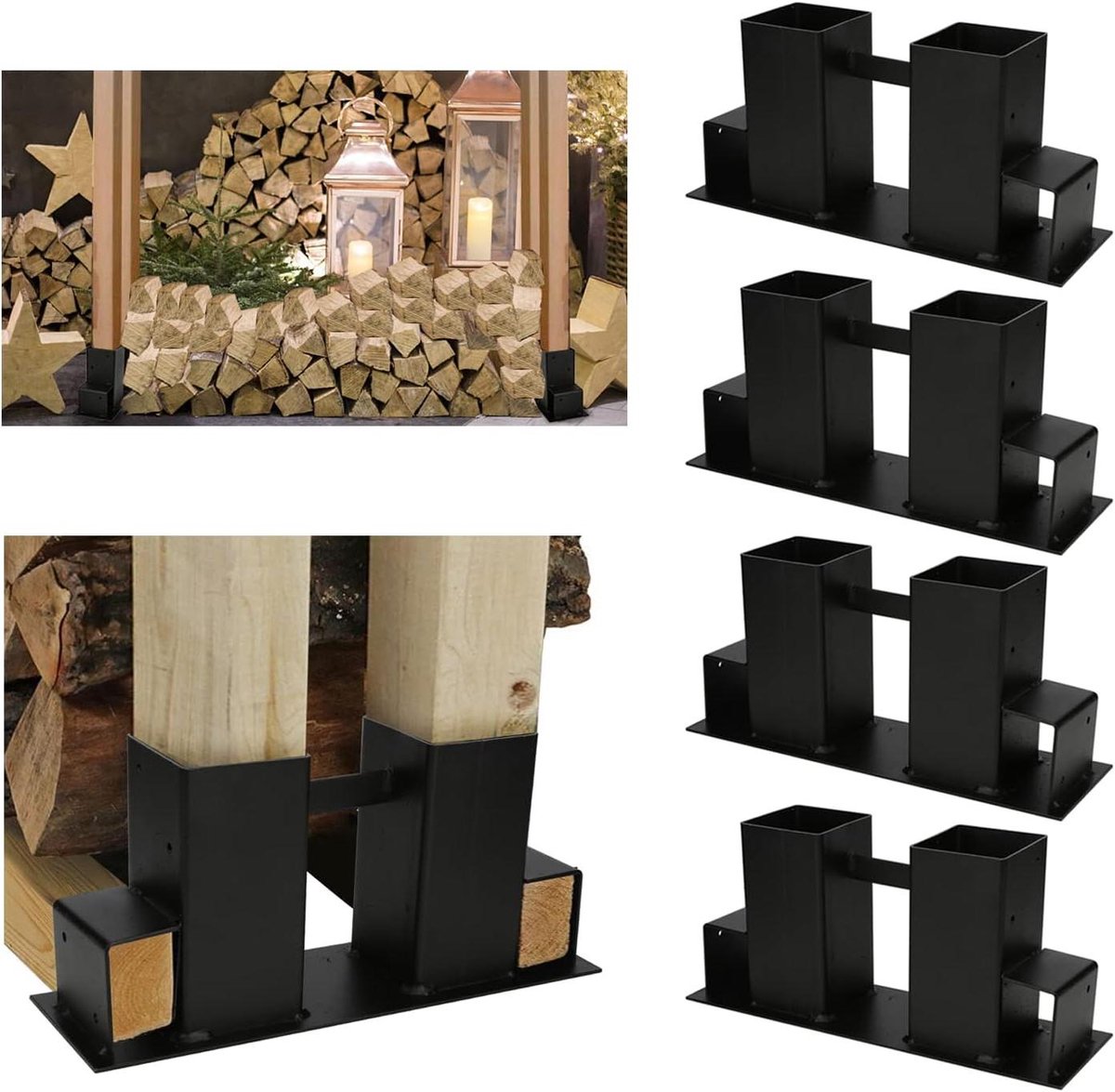 Hout Stapelhulp - Brandhoutrek Frame - Hout Opslaan - Flexibele Combinaties - 155 x 55 x 335 cm - Zwart