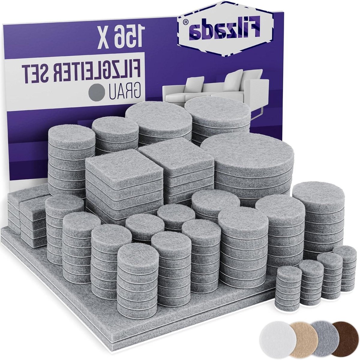 Viltglijders Zelfklevend - Meubelglijders Vilt - Vloeren Beschermen - Hoge Dichtheid 600 g/m² - 156 stuks - Grijs