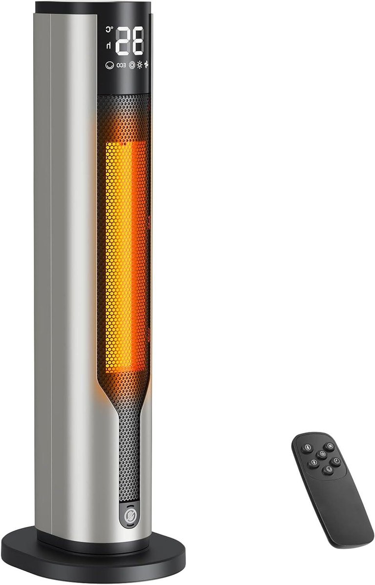 Elektrische Verwarming - Mini Kachel - Ruimte Verwarmen - Energiezuinig - 60 cm hoog - Zilver Zwart