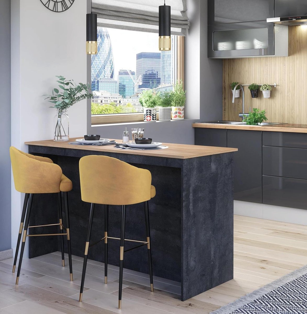 Keuken Eiland - Ontbijtbar Keuken - Extra Werkruimte - Zwart Beton Eikenlook - 130 x 60 x 88 cm - Zwart