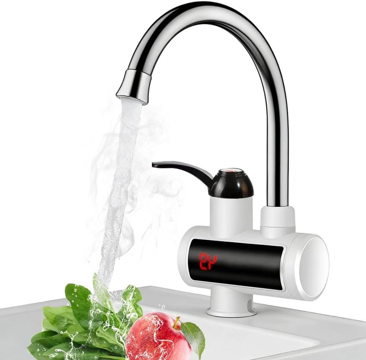 Doorstroomboiler Kraan - Directe Verwarming Kraan - Direct Warm Water - LCD Temperatuurweergave - 360 Graden Draaibaar - Roestvrij Staal