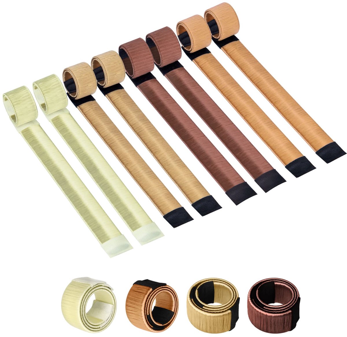 8 stuks Magic Haar Knot Maker French Twist Haar Knot Maker Magische Haarstijl Hulp Knot Band voor Dames Kinderen Haar Knot Accessoires (Lichtbruin Donkerbruin Blond)