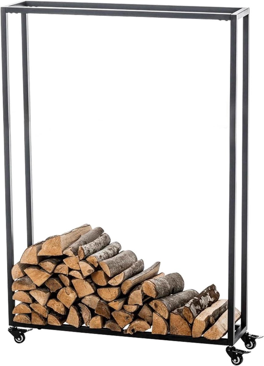 Brandhoutrek - Haardhout Opslag - Buitenhaard Gebruik - Stabiele Constructie - 25x80x150 cm - Zwart