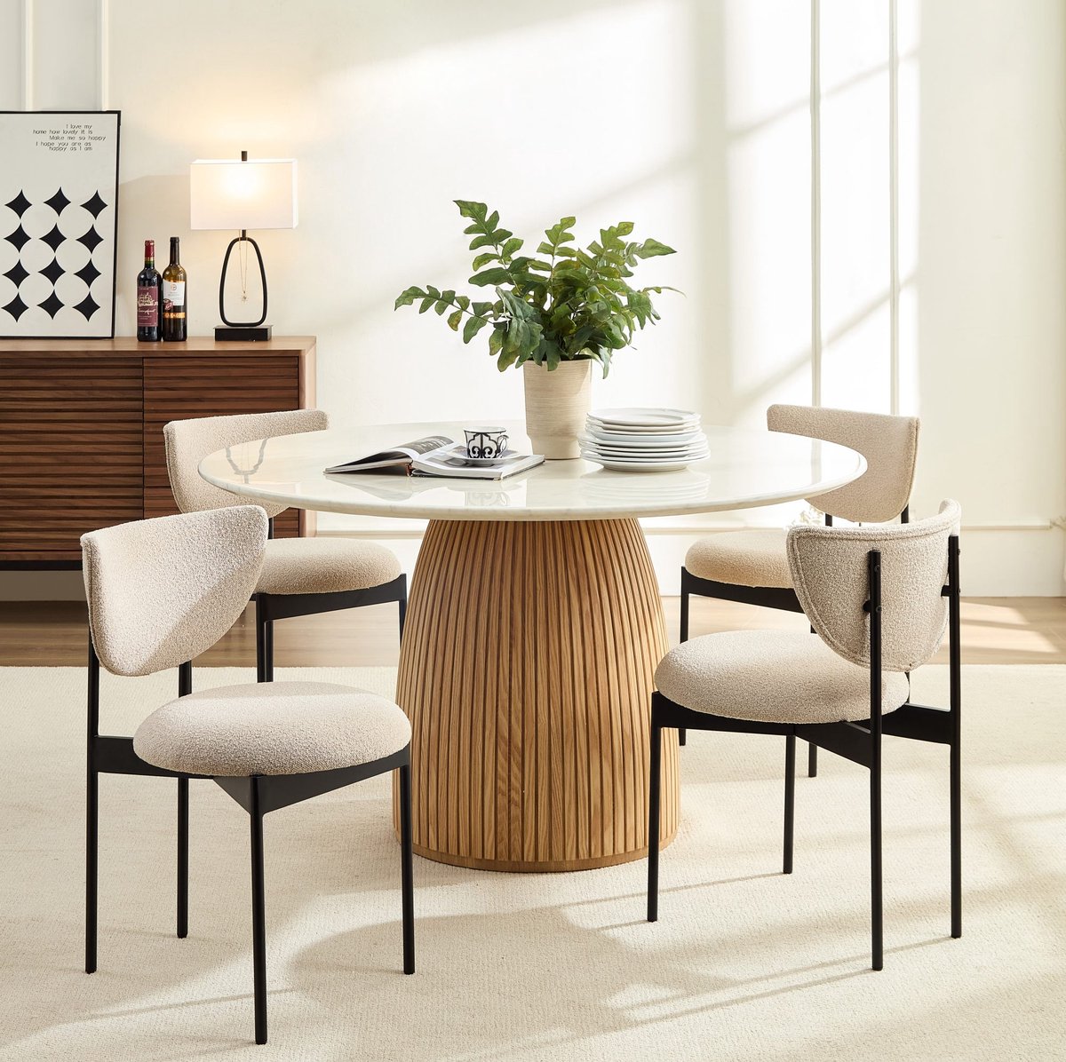 DESMIU Eetkamerstoel - Set Van 2 - Scandinavisch Design Zonder Armleuningen - Voor Eetkamer En Kleine Ruimtes - Stof Beige
