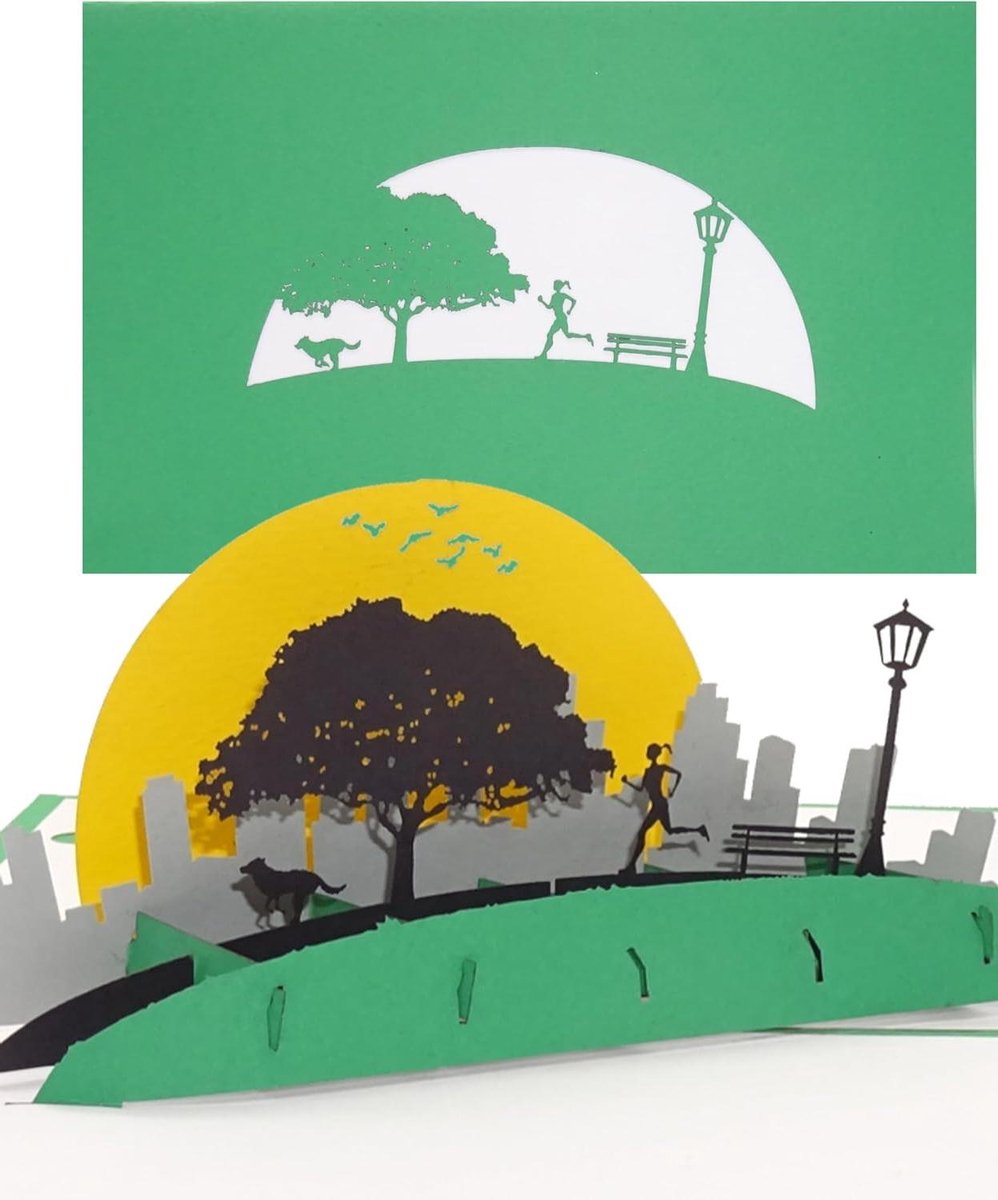 Pop Up Kaart Joggerin - Verjaardagskaart Vrouwen - Sportieve Groeten - Filigraan Handgemaakt - 11 x 17 cm - Groen