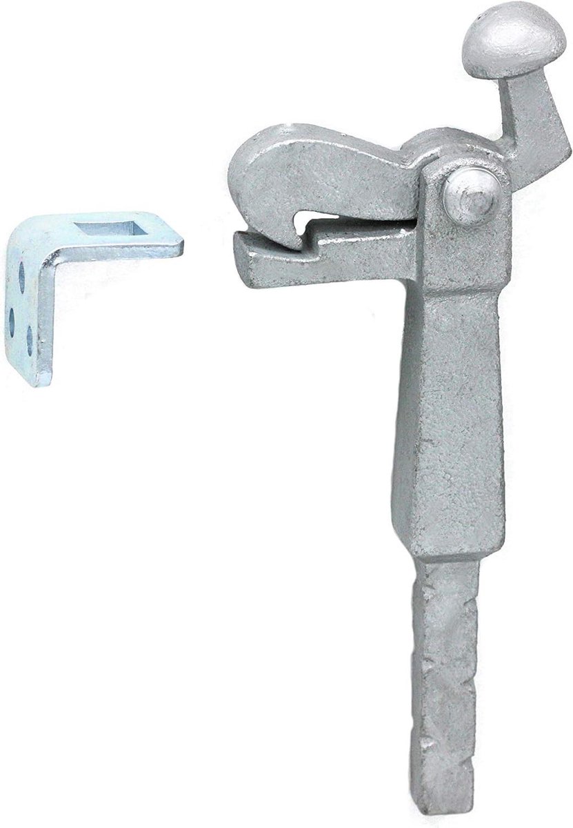Poort haak - Deurstopper grondanker - Poort open houden - Thermisch verzinkt gietijzer - Hoogte 200mm - Zilver