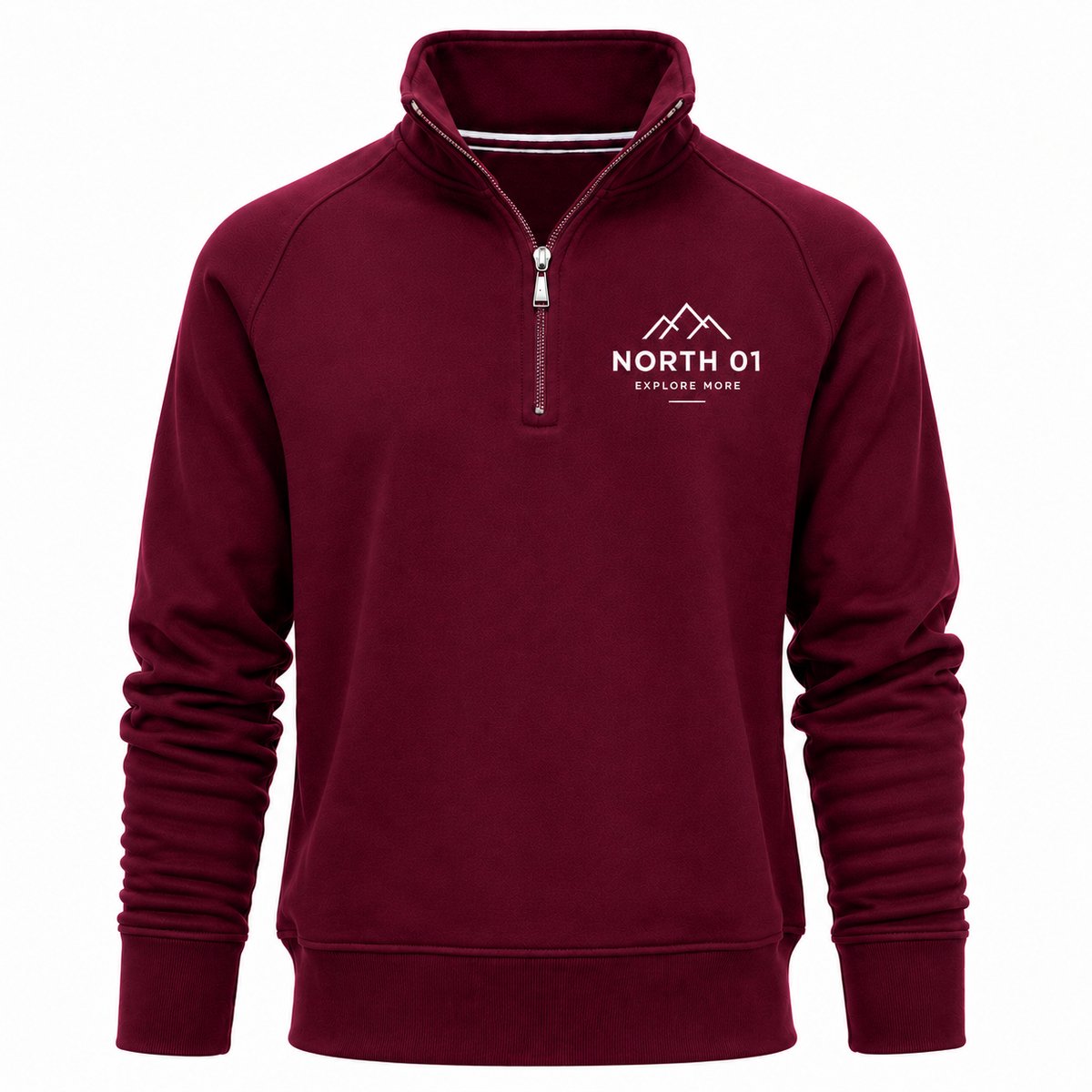 Half Zip Trui Heren - Sweater Heren - Bordeaux - Schipperstrui Heren - NORTH 01 - Maat S