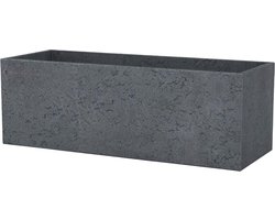 Plantenbak Kunststof - Bloempot Rechthoekig - Tuin Decoratie - Betonlook Design - 80 cm Lang - Stony Black