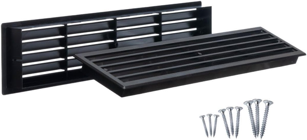 Telescopisch Ventilatie Rooster voor Deuren 450x92mm - Zwart Kunststof Luchtrooster