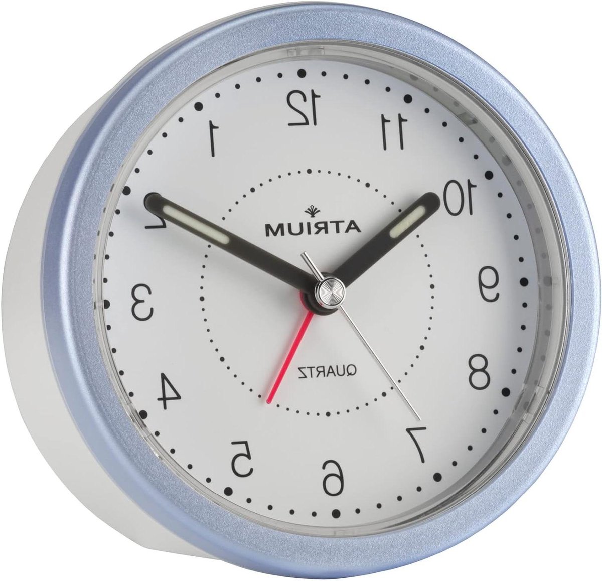 Moderne wekker - Analoog slapen - Rustig wakker worden - Stil kwartsuurwerk - Diameter 9 cm - Blauw met wit