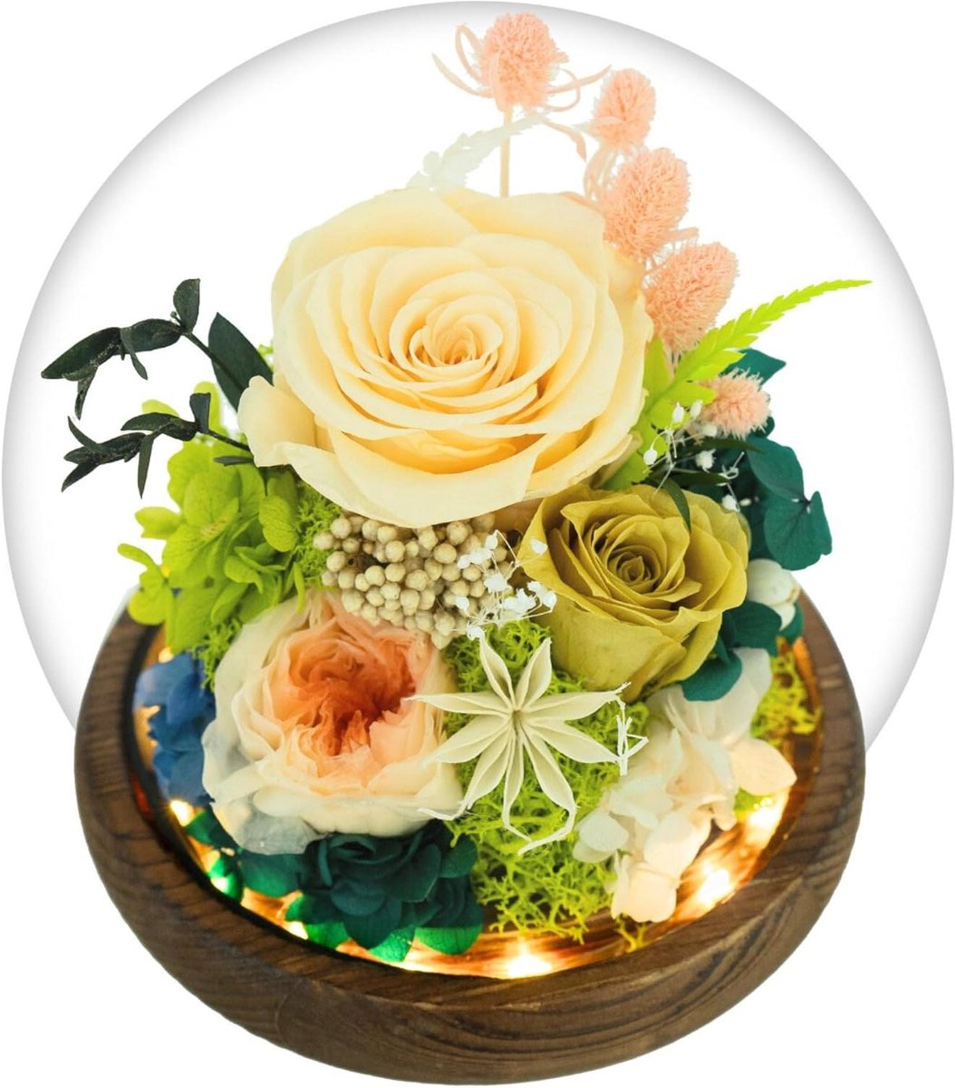 Geconserveerde Roos - Eeuwige Bloem - Huisdecoratie - Met Verlichting - 12 cm Hoog - Geel