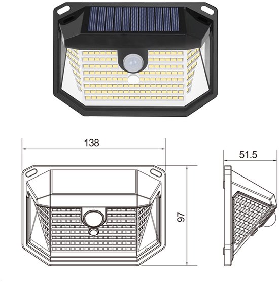 Zonne-lampen voor buiten met bewegingssensor Buiten IP65 Waterdicht Zonneverlichting LED-schijnwerper Buitenlamp Veiligheids-wandlamp Zonne Wandlamp voor Balkon Tuin Garage Zwart. — afbeelding 5
