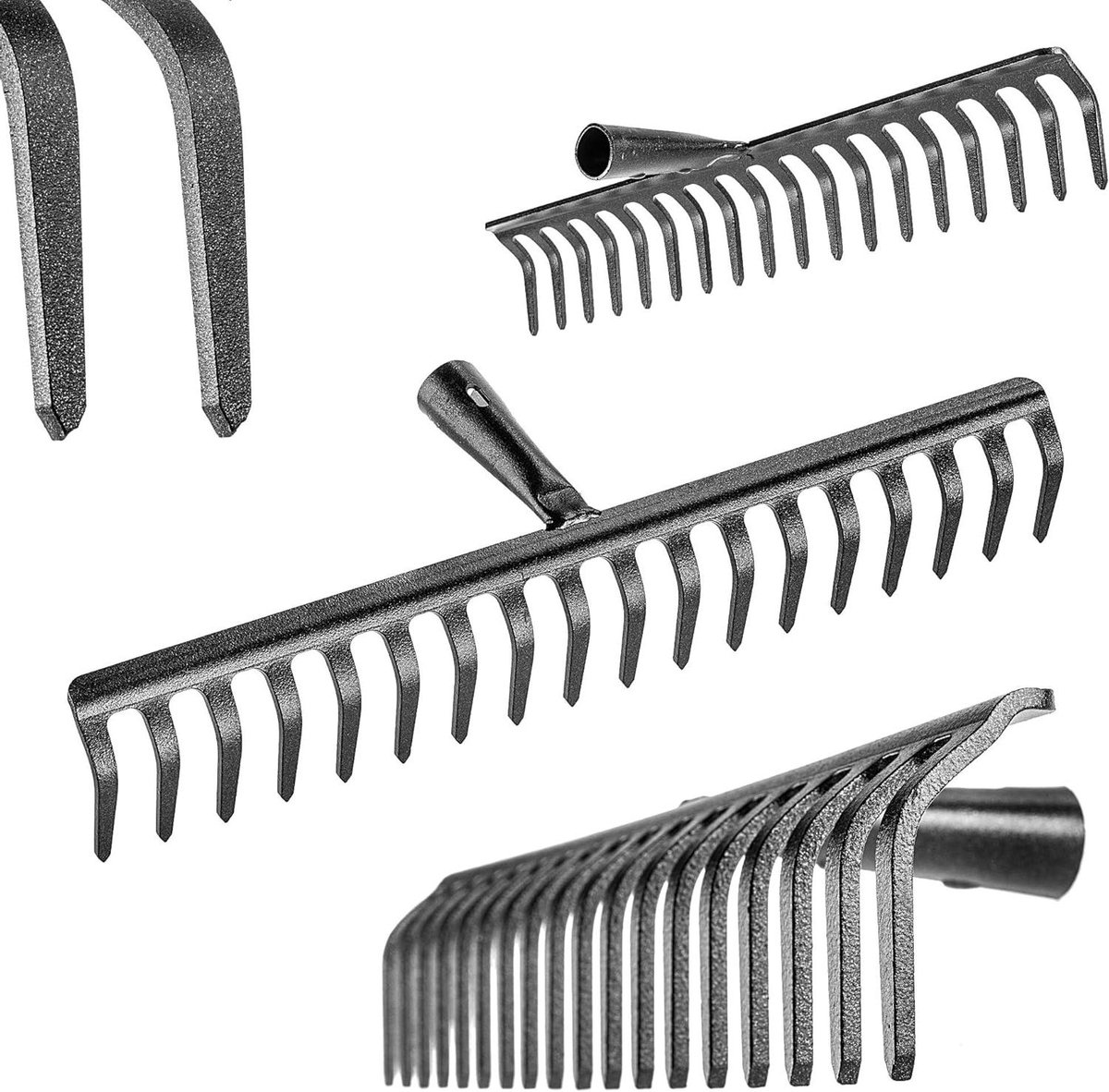 Tuinhark zonder steel - Gazonhark metaal - Tuinonderhoud - Robuust koolstofstaal - 18 tanden - Metaal