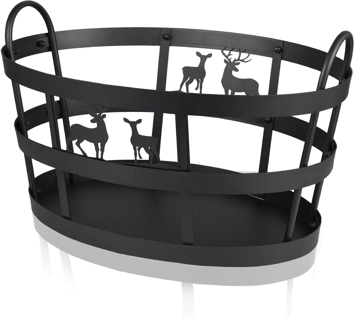 Brandhout Mand - Open haard houder - Haardhout Opslag - Stijlvol elandpatroon - 60 cm breed - Zwart