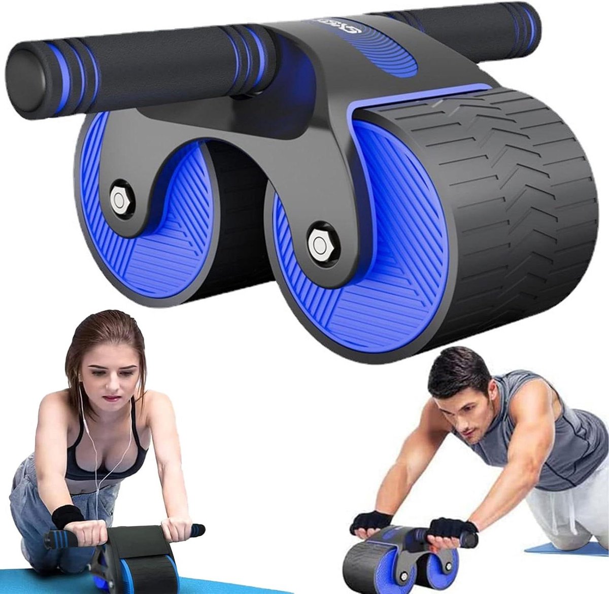 Buikspierwiel - Ab roller - Core training - Automatische terugslag - 26 x 17.5 cm - Blauw
