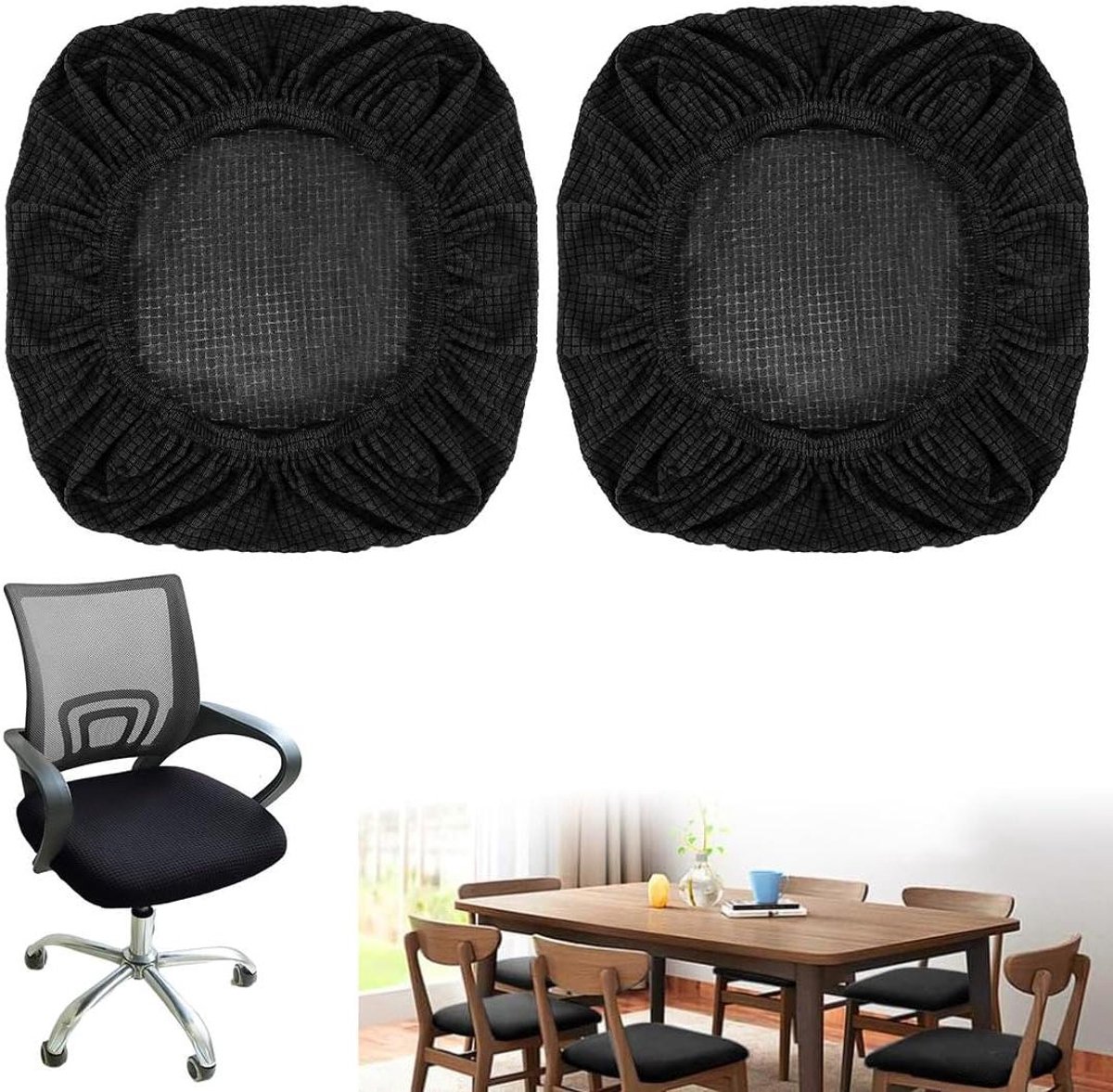 Stoelbekleding Zitvlak - Stoelhoezen Set - Meubels Beschermen - Kreukbestendig Materiaal - Set van 2 - Zwart